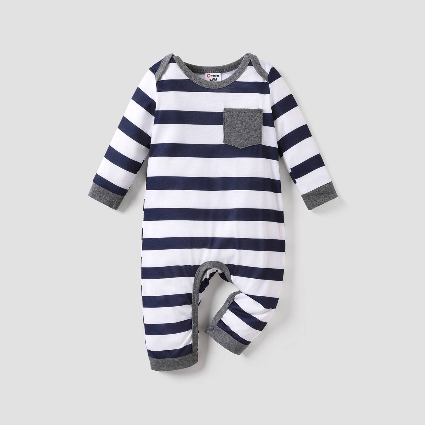 PatPat - Baby Boy All Over Striped or Star Print Long-sleeve Jumpsuit: White / 3-6 Months
