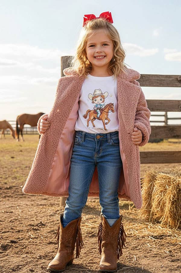 luluclothes - Kids Pink sherpa long style girls coats 230155M : XL-5/6
