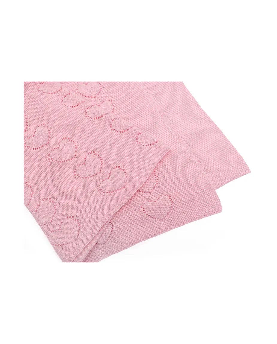 Lilax - Baby Girl Cotton Knit Heart Receiving Blanket: Beige / One Size