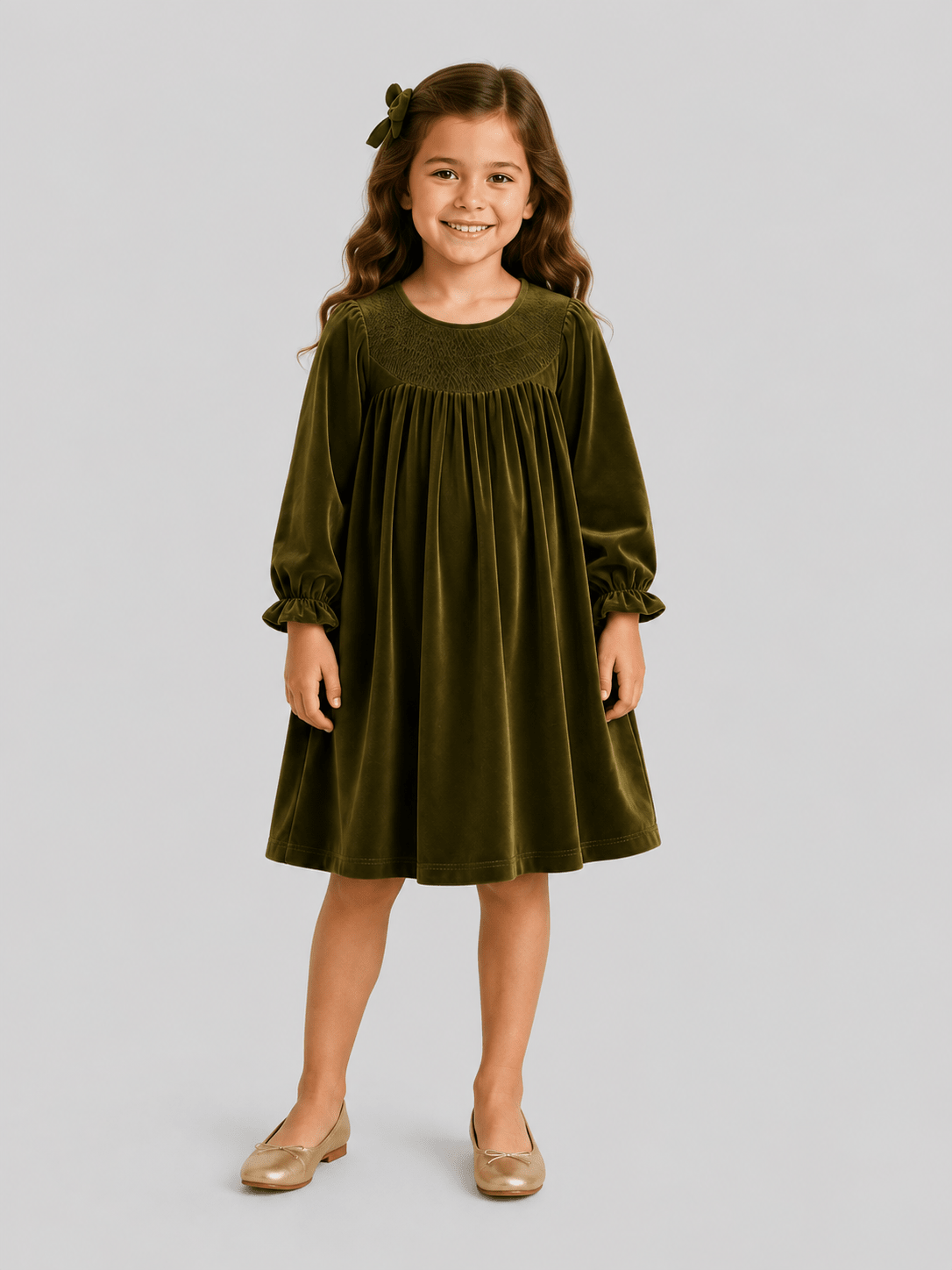 The Hair Bow Company - Classic Smocked Holiday Girls Velvet Dresses: Red / 3T