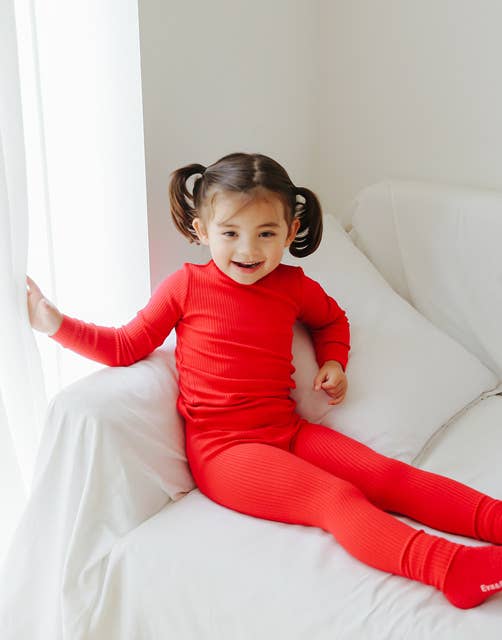 Vaenait Baby - Modal Ribbed knit Red Long Sleeve PJs: Red / S(2T)