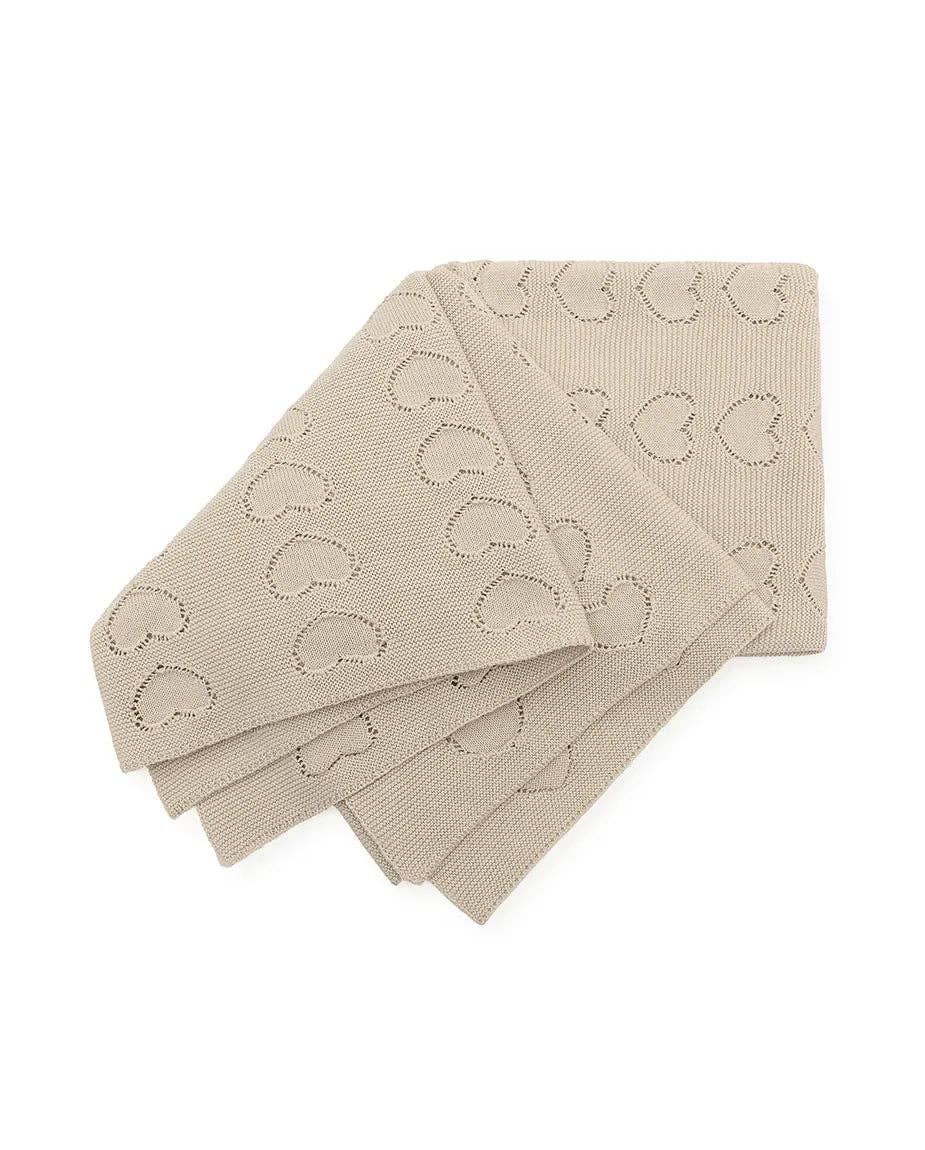 Lilax - Baby Girl Cotton Knit Heart Receiving Blanket: Cream / One Size
