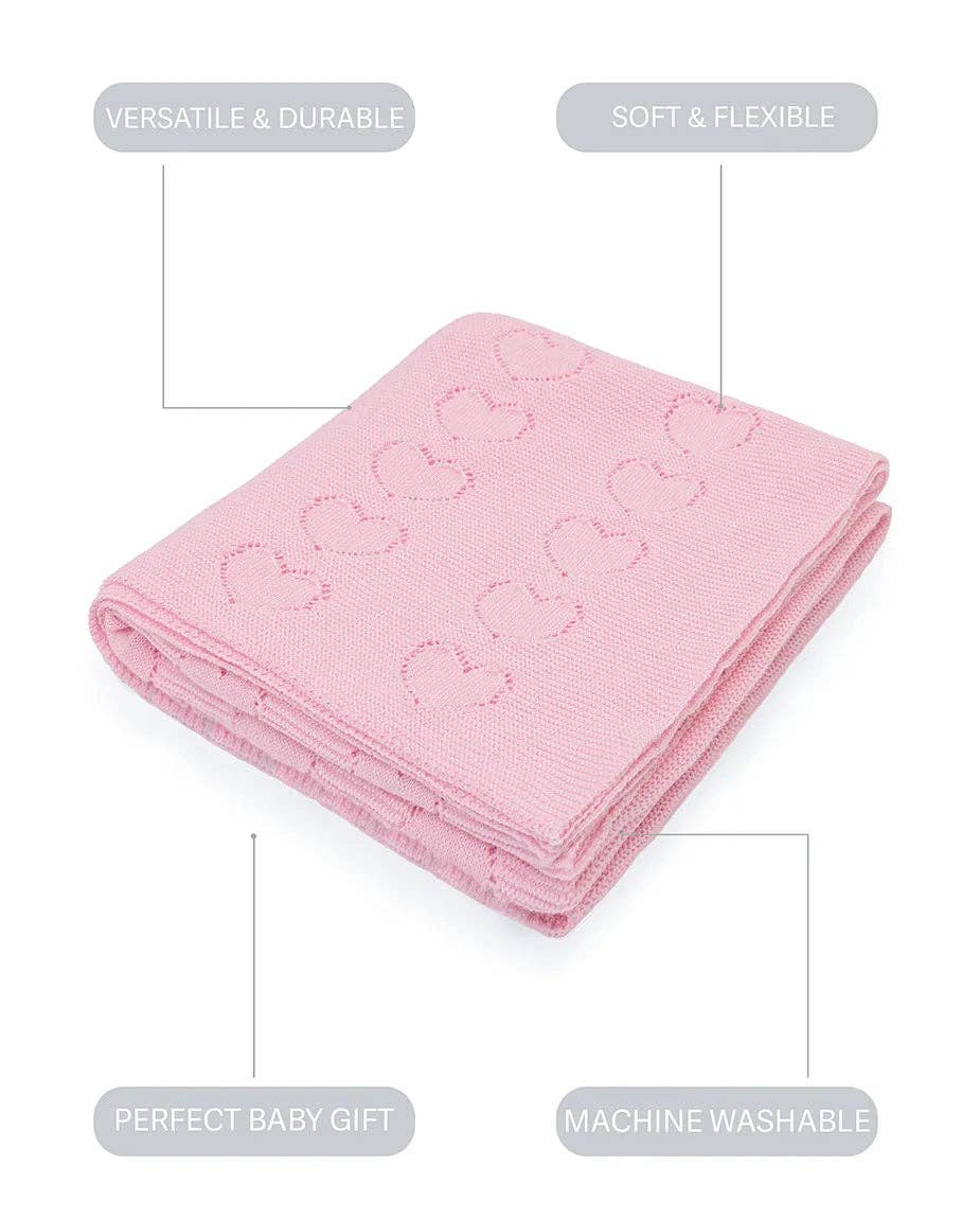 Lilax - Baby Girl Cotton Knit Heart Receiving Blanket: Beige / One Size