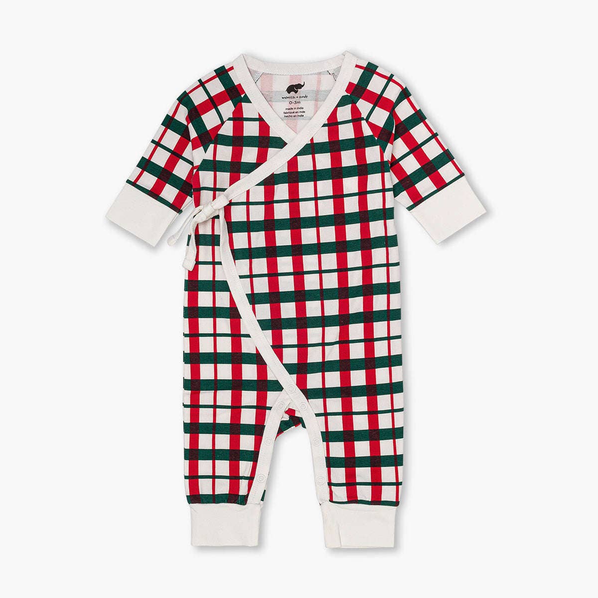 Monica + Andy - Kimono Tie One-Piece_Festive Plaid: Unisex / Festive Plaid / Newborn