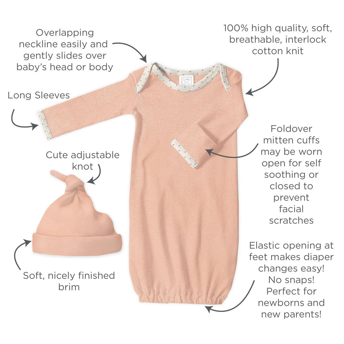 SwaddleDesigns - Pajama Gown, Heathered Denim, 0-3 Months: Small 0-3 Months