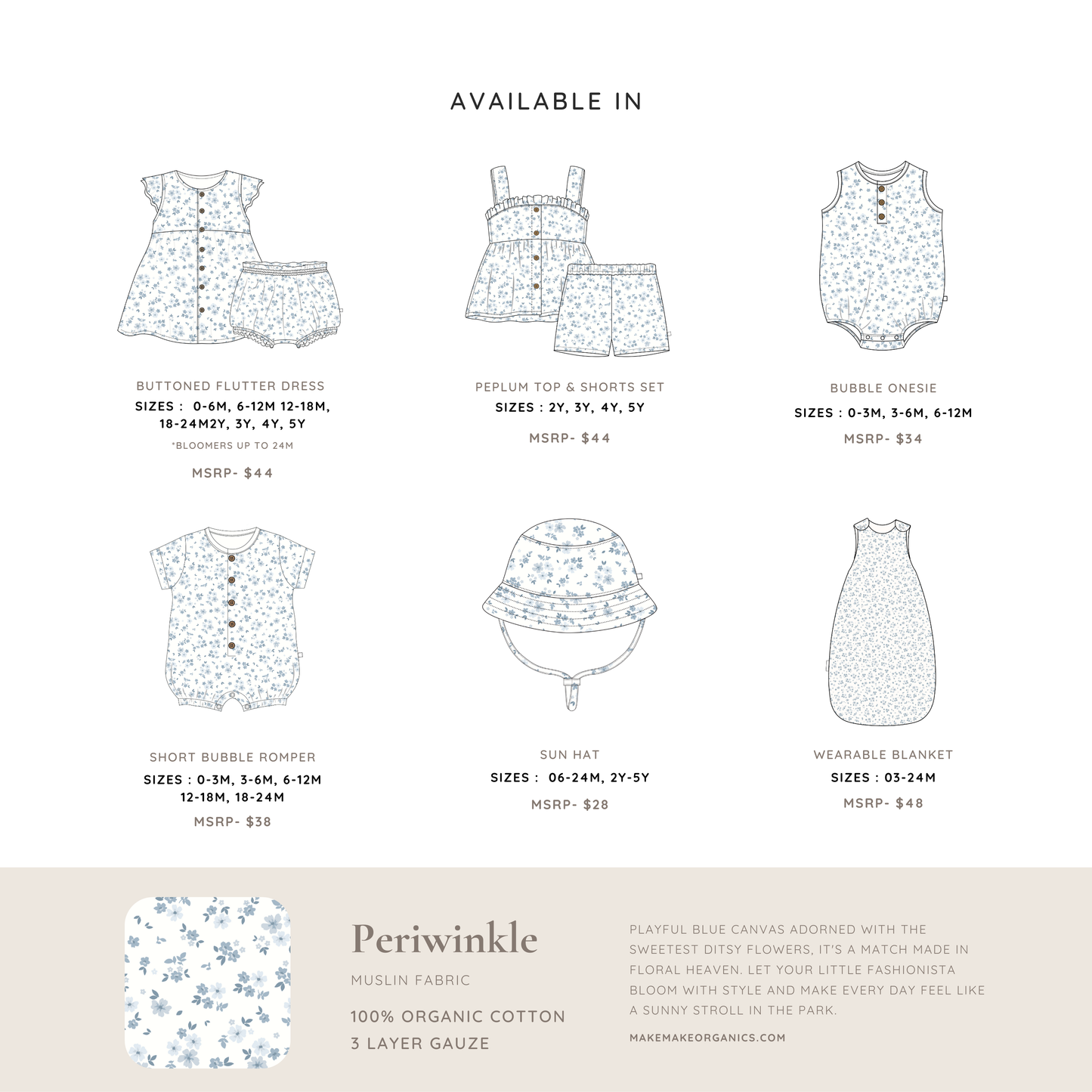 Muslin Wearable Blanket - Periwinkle