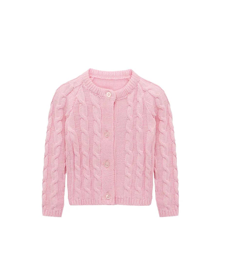 Lilax - Baby Girls' Cable Knit Long Sleeve Cotton Cardigan: Cream / 3-6M