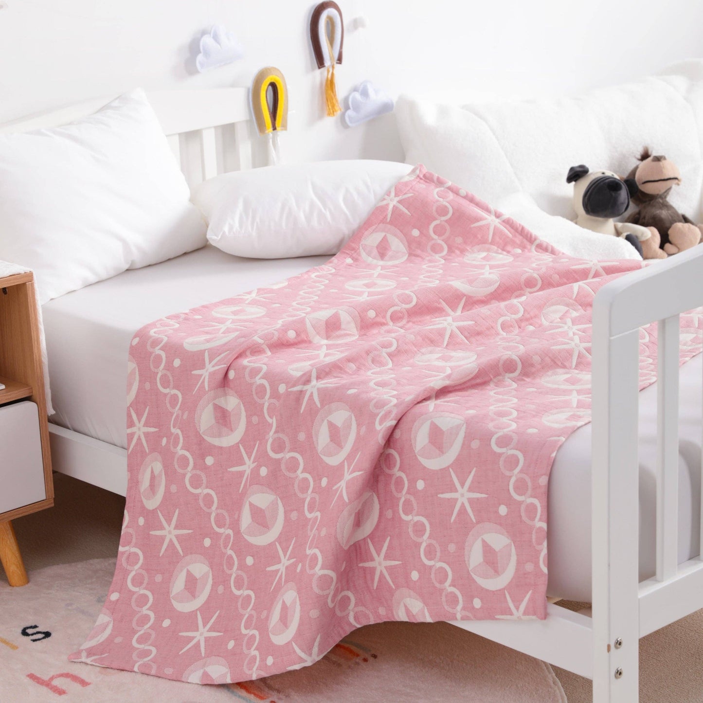 Bay & Loom - 3 Layer Muslin Cotton Jacquard Toddler Blanket: Blue / 30 x 40 inches
