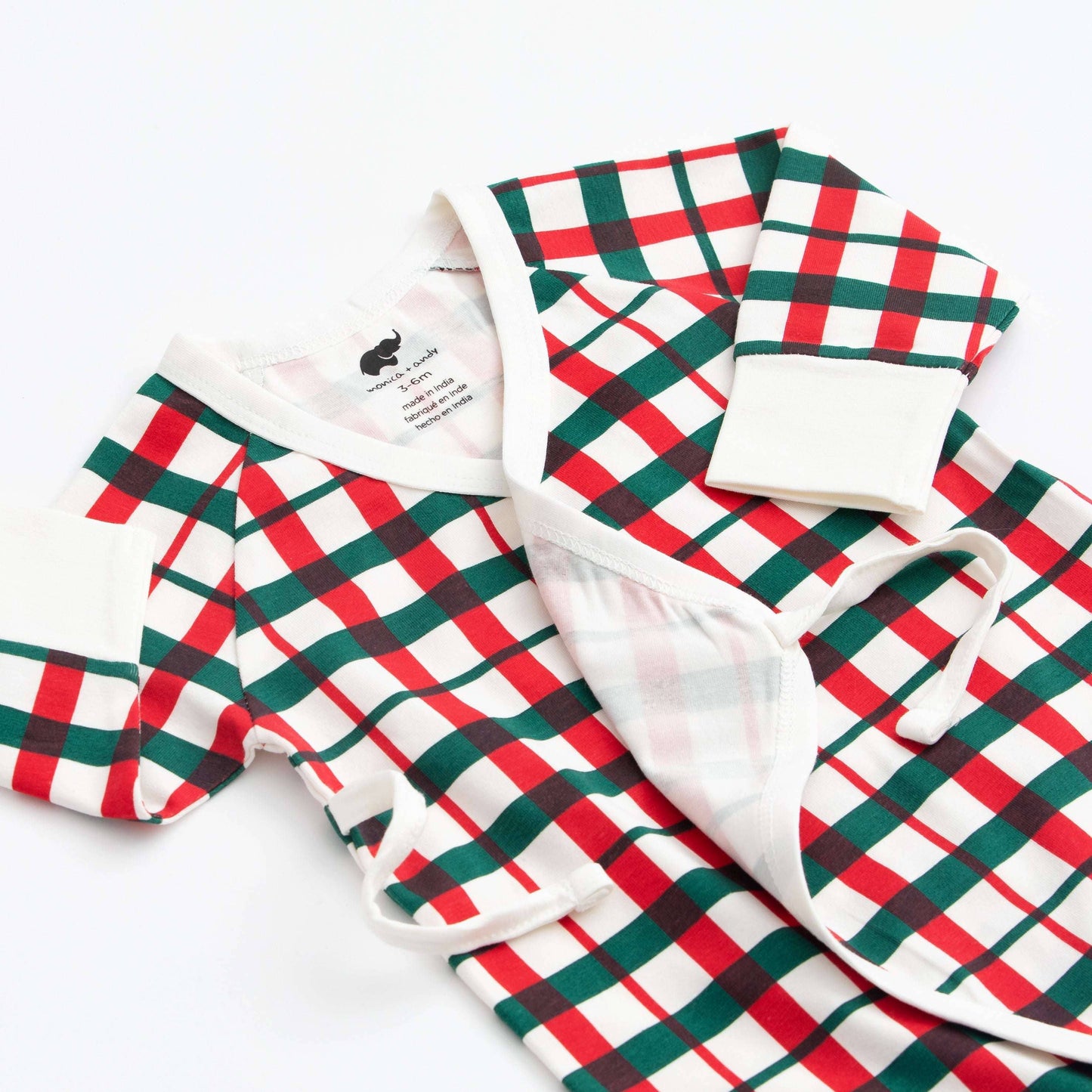 Monica + Andy - Kimono Tie One-Piece_Festive Plaid: Unisex / Festive Plaid / Newborn