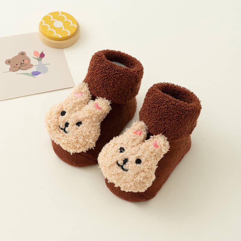 PatPat - Baby Toddler Cute Doll Terry Thick Non-slip Socks: Khaki / 12-24 Month