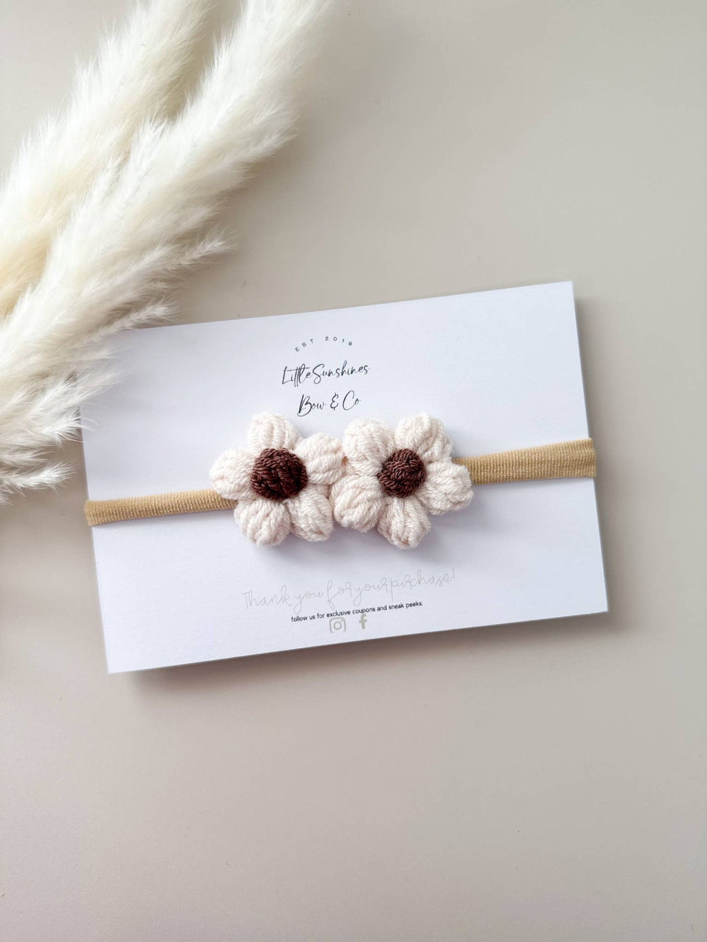 Little Sunshines Bow & Co - Crochet Flowers Hair Clips & Headbands: Pink & Yellow Flower / Nylon Headband