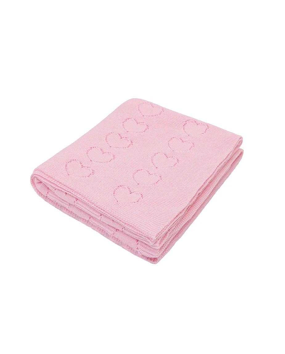 Lilax - Baby Girl Cotton Knit Heart Receiving Blanket: Beige / One Size