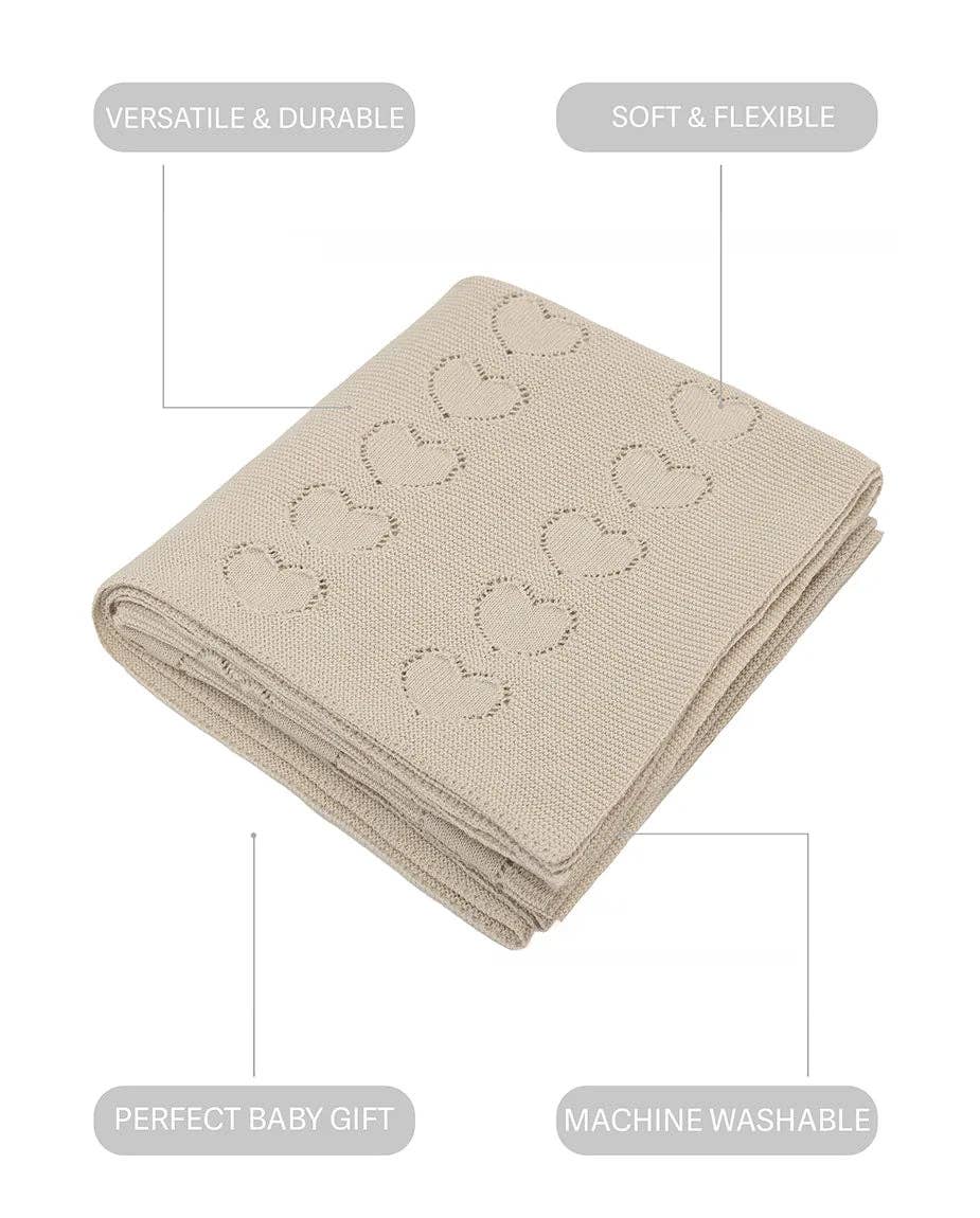 Lilax - Baby Girl Cotton Knit Heart Receiving Blanket: Cream / One Size
