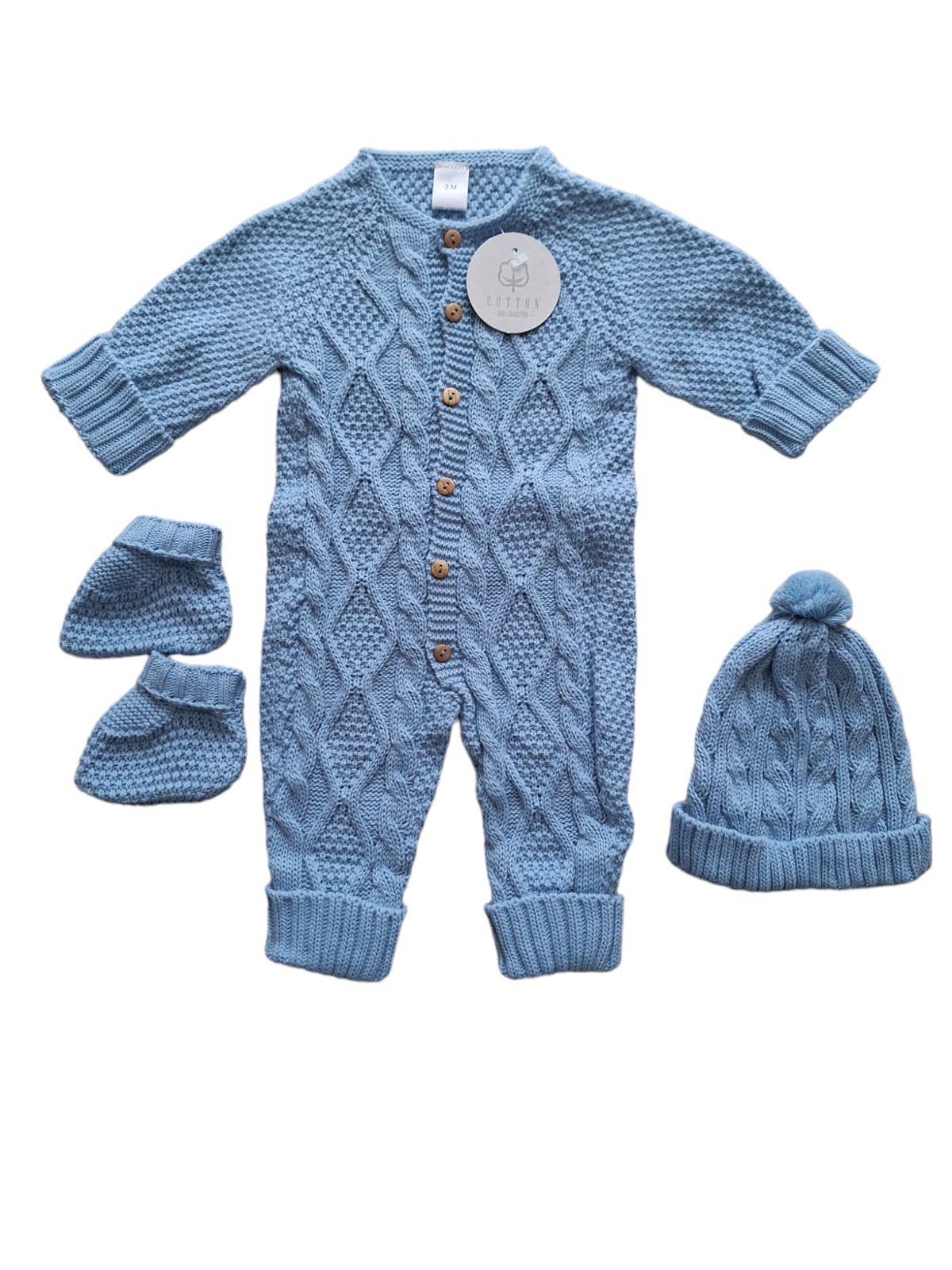 Knit Jumpsuit, Hat & Booties