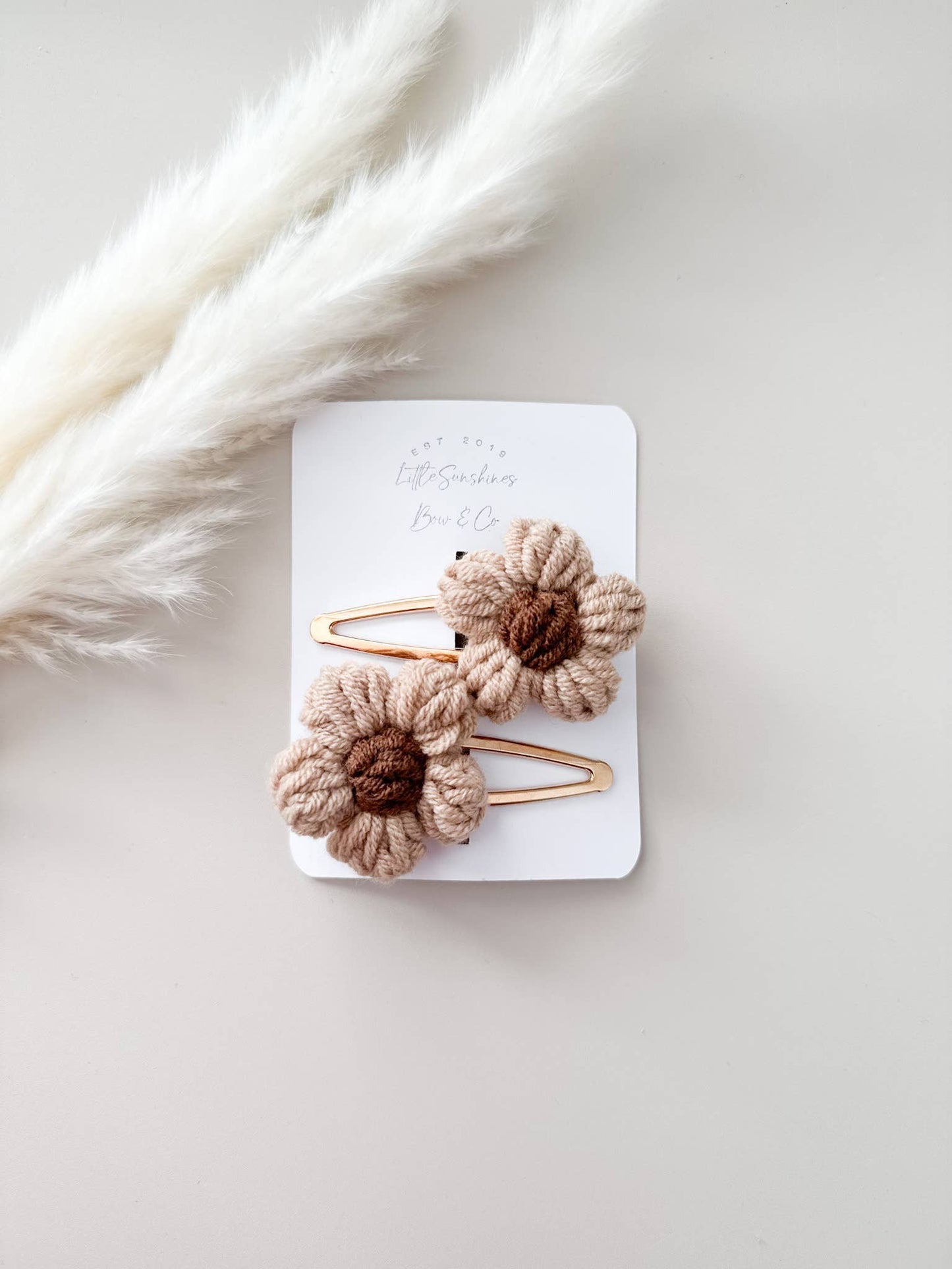 Little Sunshines Bow & Co - Crochet Flowers Hair Clips & Headbands: Pink & Yellow Flower / Nylon Headband