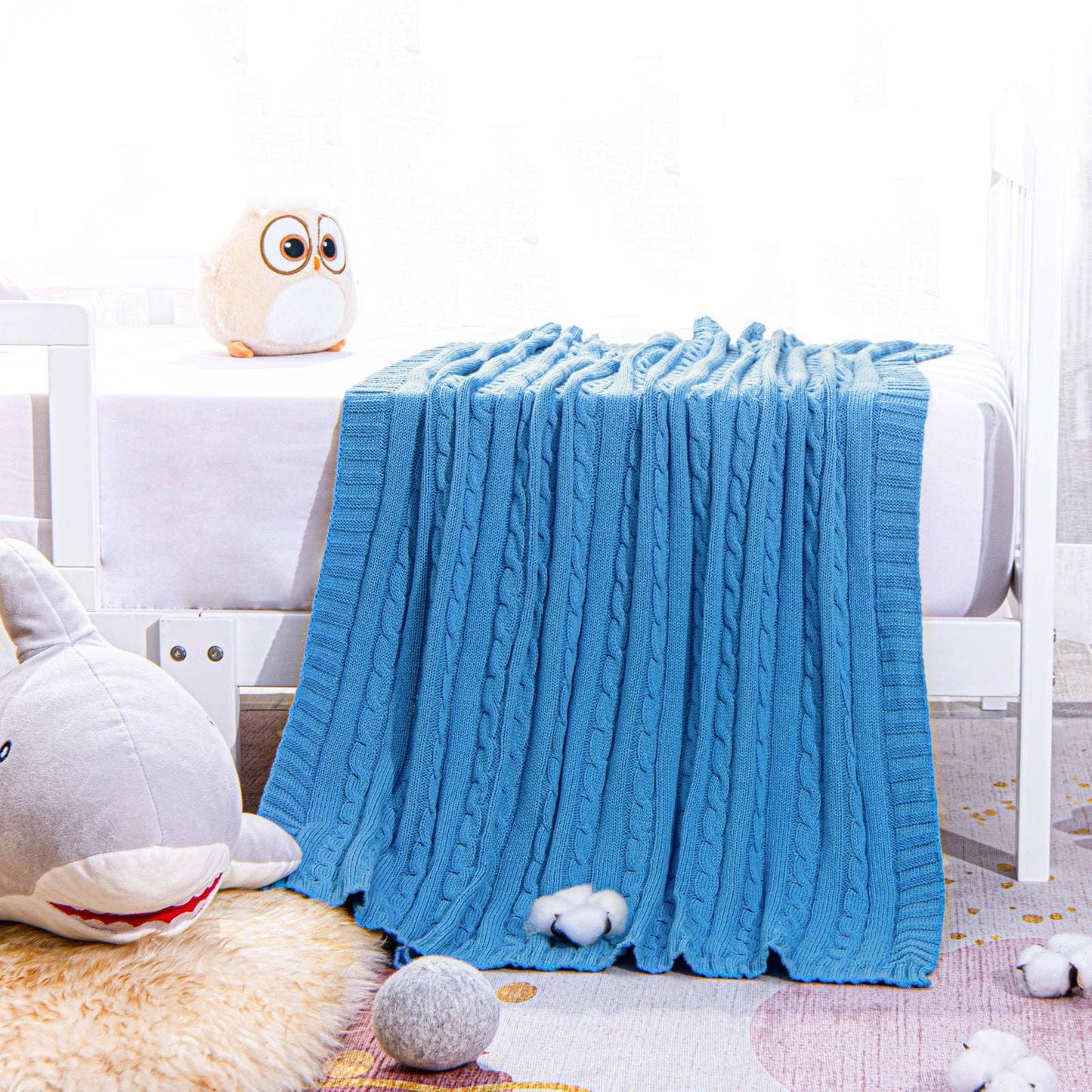 Bay & Loom - Cotton Cable Knitted Toddler Blanket: Baby Pink / 30 x 40 inches