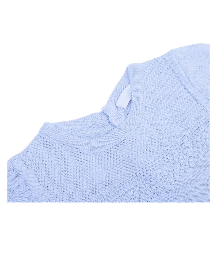 Lilax - Newborn Baby Pointelle Textured Knit Jumpsuit: Blue / 6-9M
