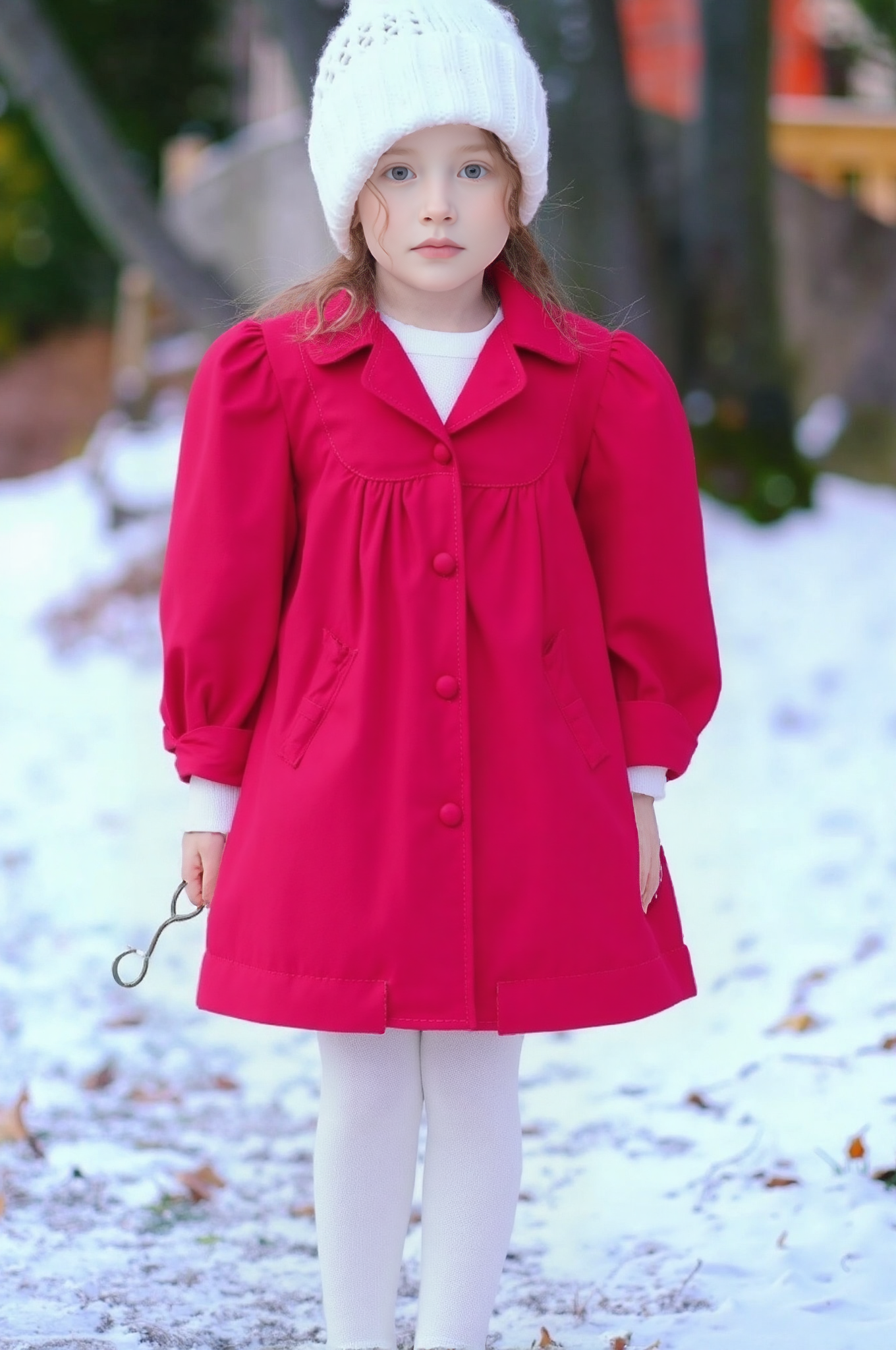 Hello Bebes! - Red Corduroy Single Breasted Coat: 7