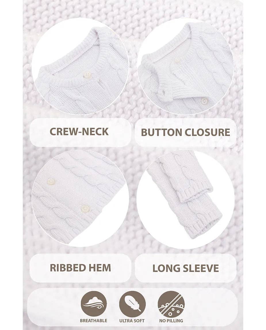 Lilax - Baby Girls' Cable Knit Long Sleeve Cotton Cardigan: Cream / 12-18M