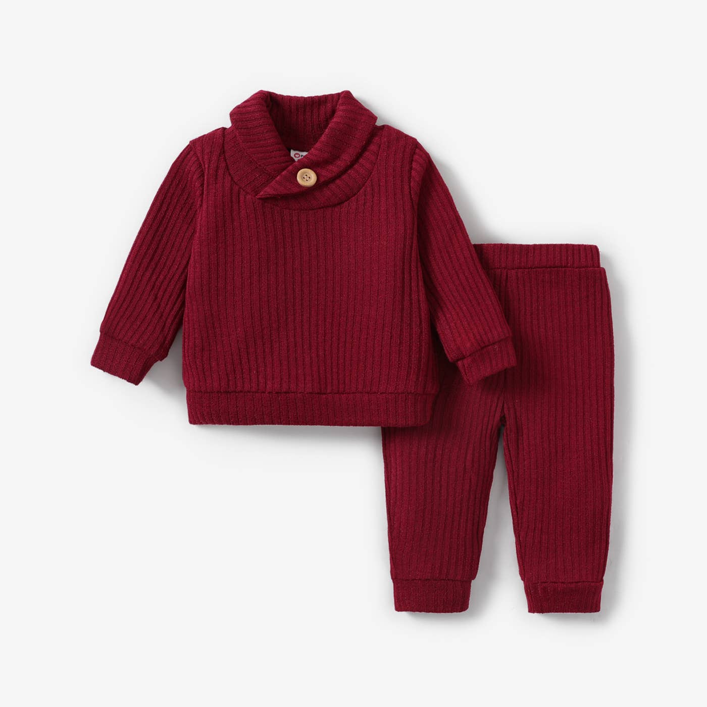PatPat - 2pcs Baby Girl/Boy Casual Solid Color Set with Lapel: Apricot / 9-12 Months