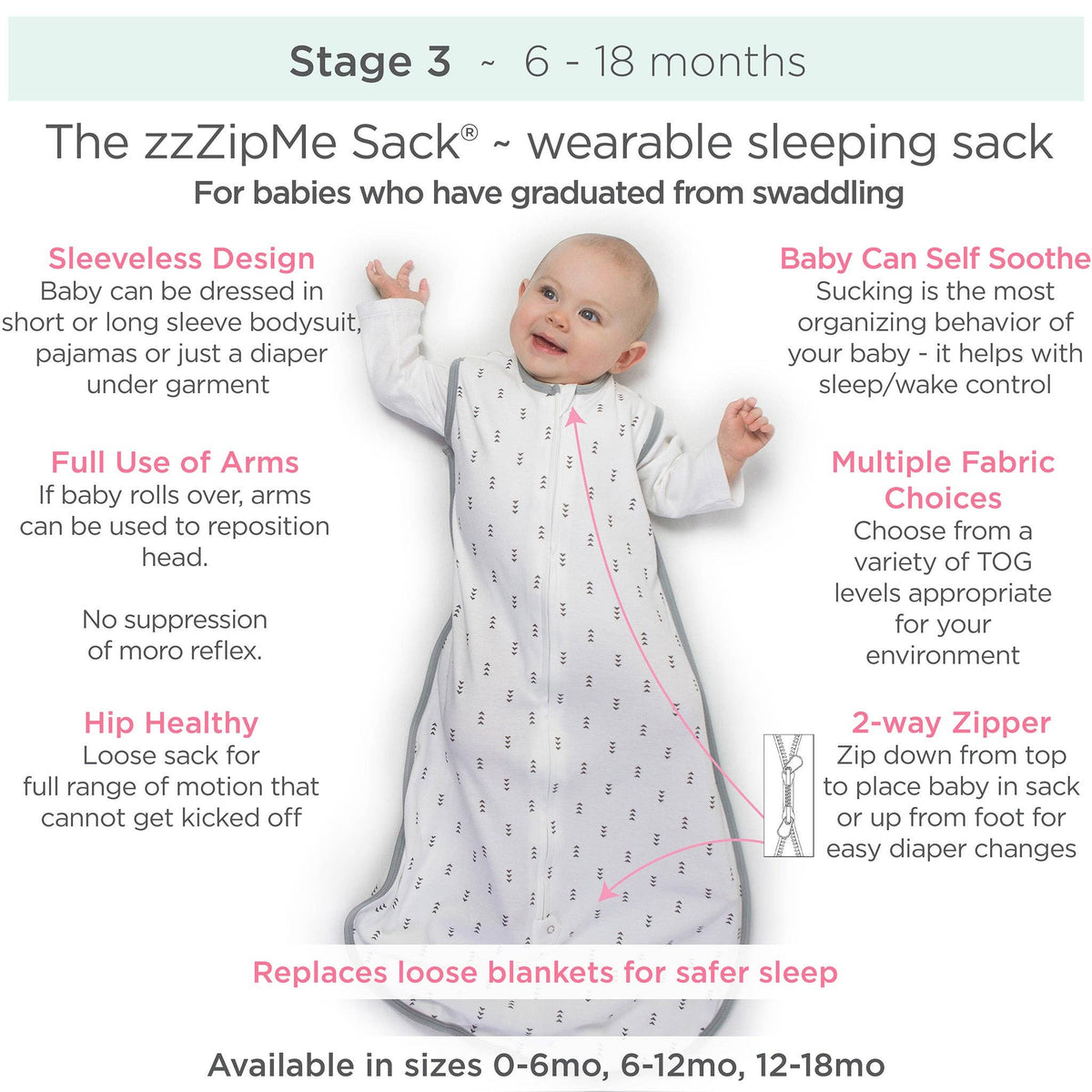 SwaddleDesigns - Muslin Non-Weighted zzZipMe Sack - Denim: 0-6 Months