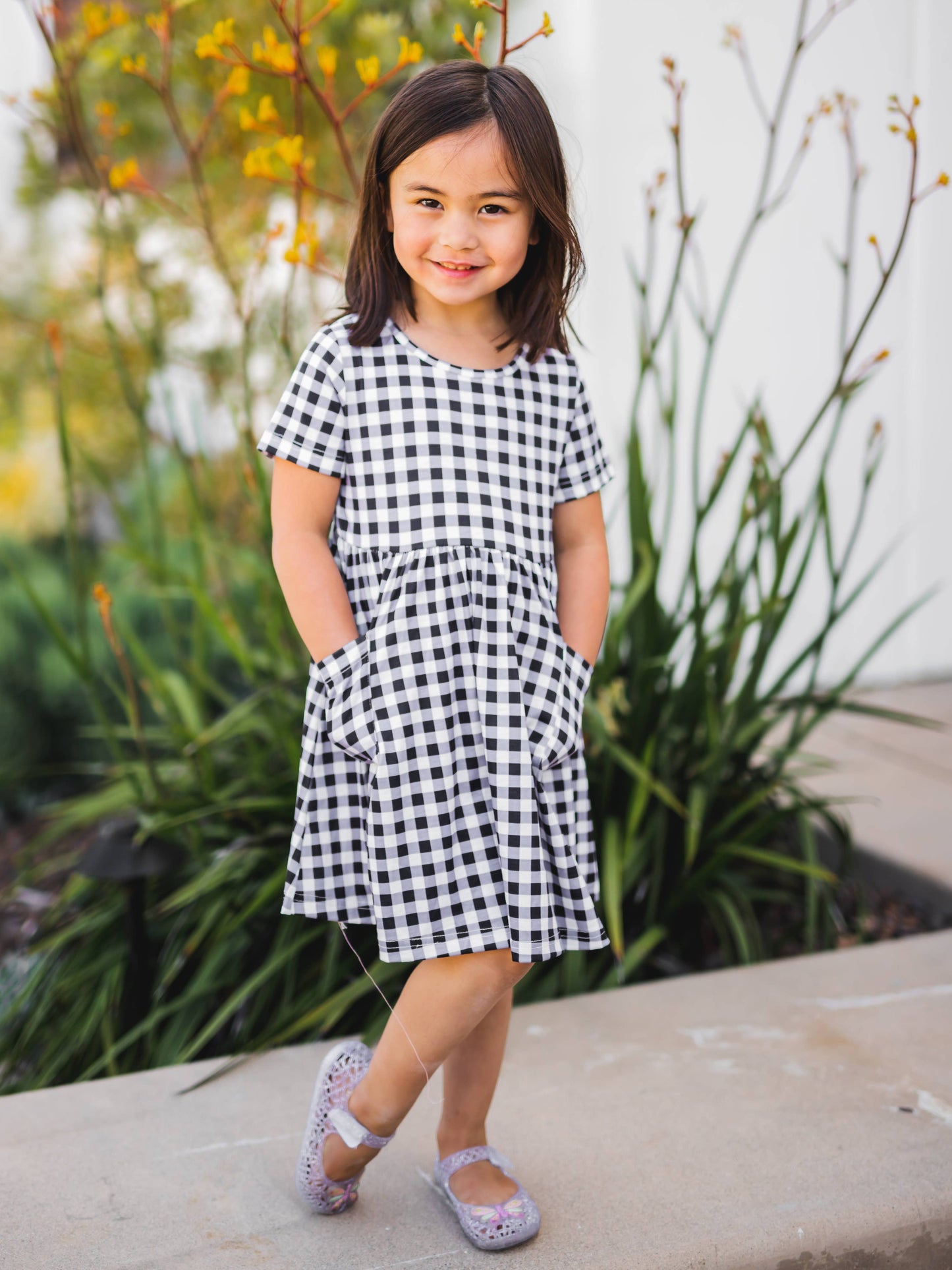 Gingham Little Girls Pocket Dress