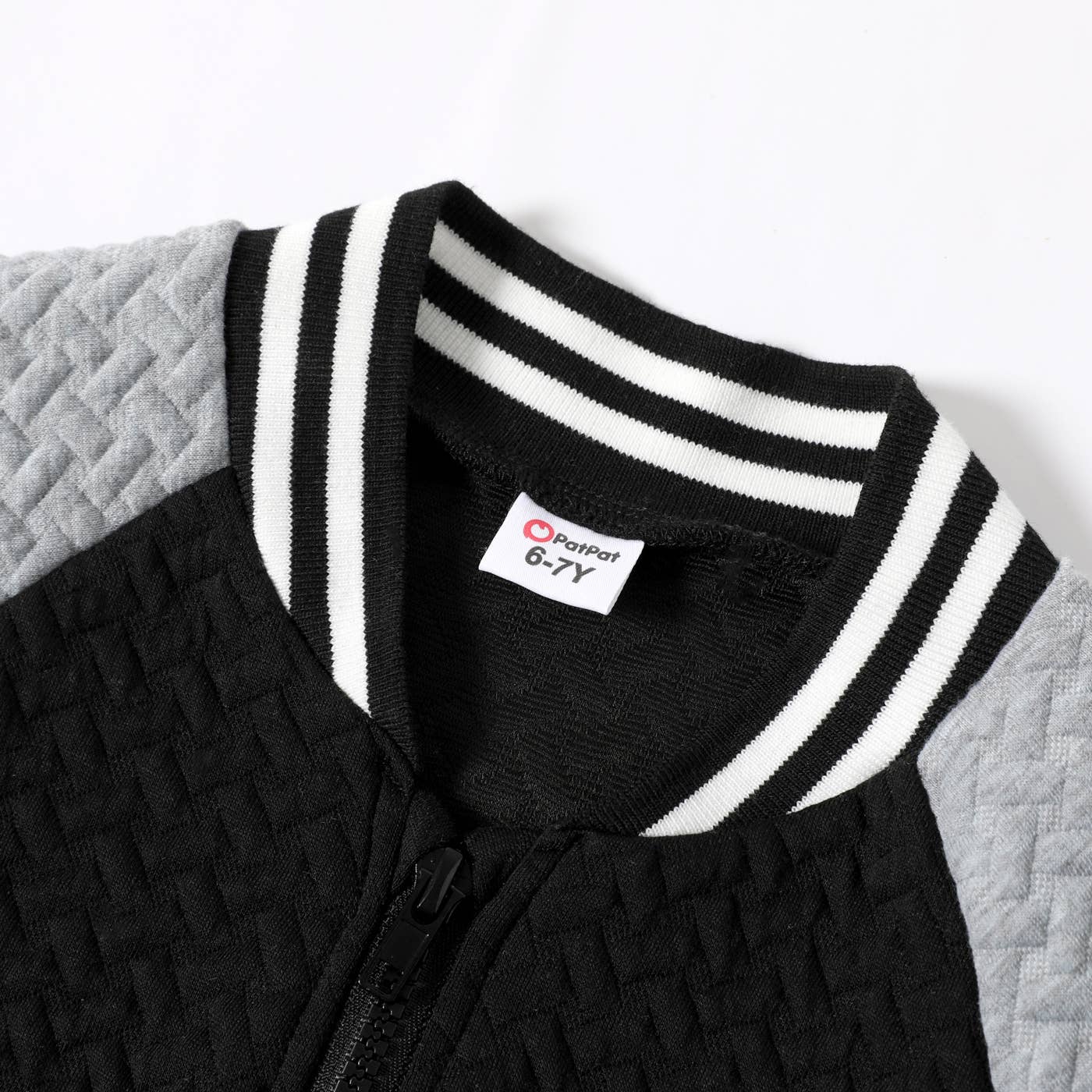 PatPat - 2-pcs Kid Boy Textured Striped Zipper Bomber Jacket & Pants: Black / 7-8 Years