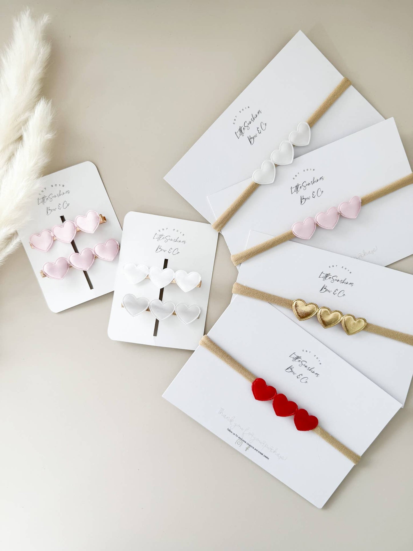 Little Sunshines Bow & Co - Satin Hearts Valentines Day Hair Clips & Headbands: Pink / Nylon Headband