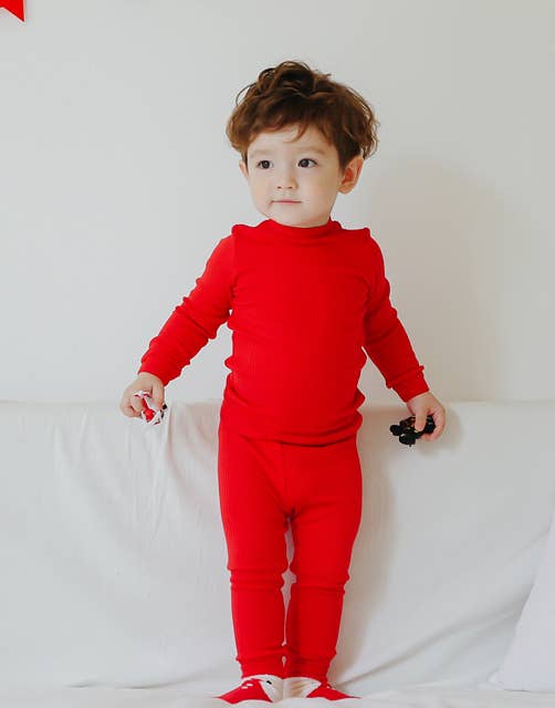 Vaenait Baby - Modal Ribbed knit Red Long Sleeve PJs: Red / S(2T)