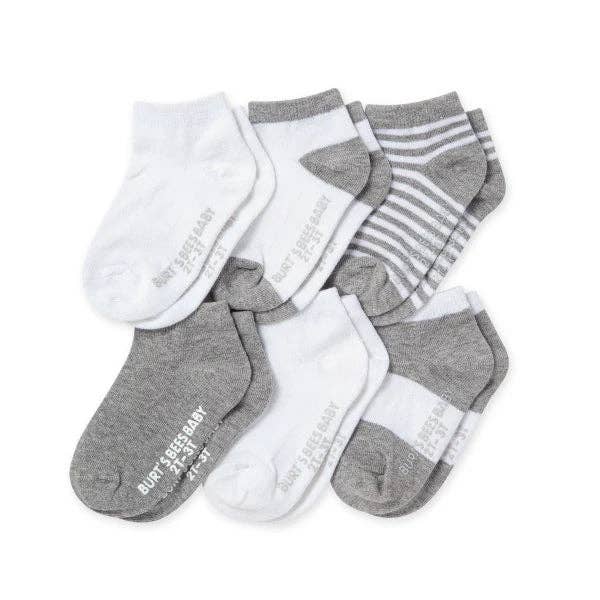 Burt's Bees Baby - Solid & Stripes Organic Cotton Baby Ankle Socks 6 Pack: Heather Grey / 0-3 Months