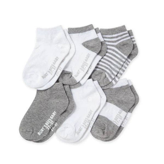 Burt's Bees Baby - Solid & Stripes Organic Cotton Baby Ankle Socks 6 Pack: Heather Grey / 12-24 Months