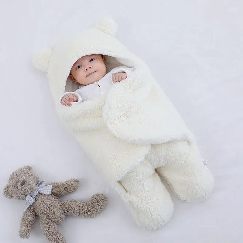 PatPat - Baby Winter Cotton Plush Hooded Swaddles: Gray / 18-36M
