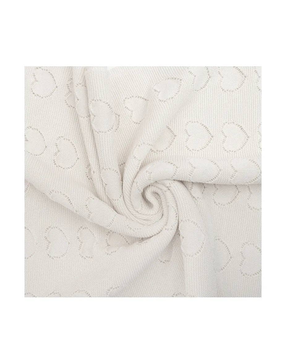 Lilax - Baby Girl Cotton Knit Heart Receiving Blanket: Cream / One Size