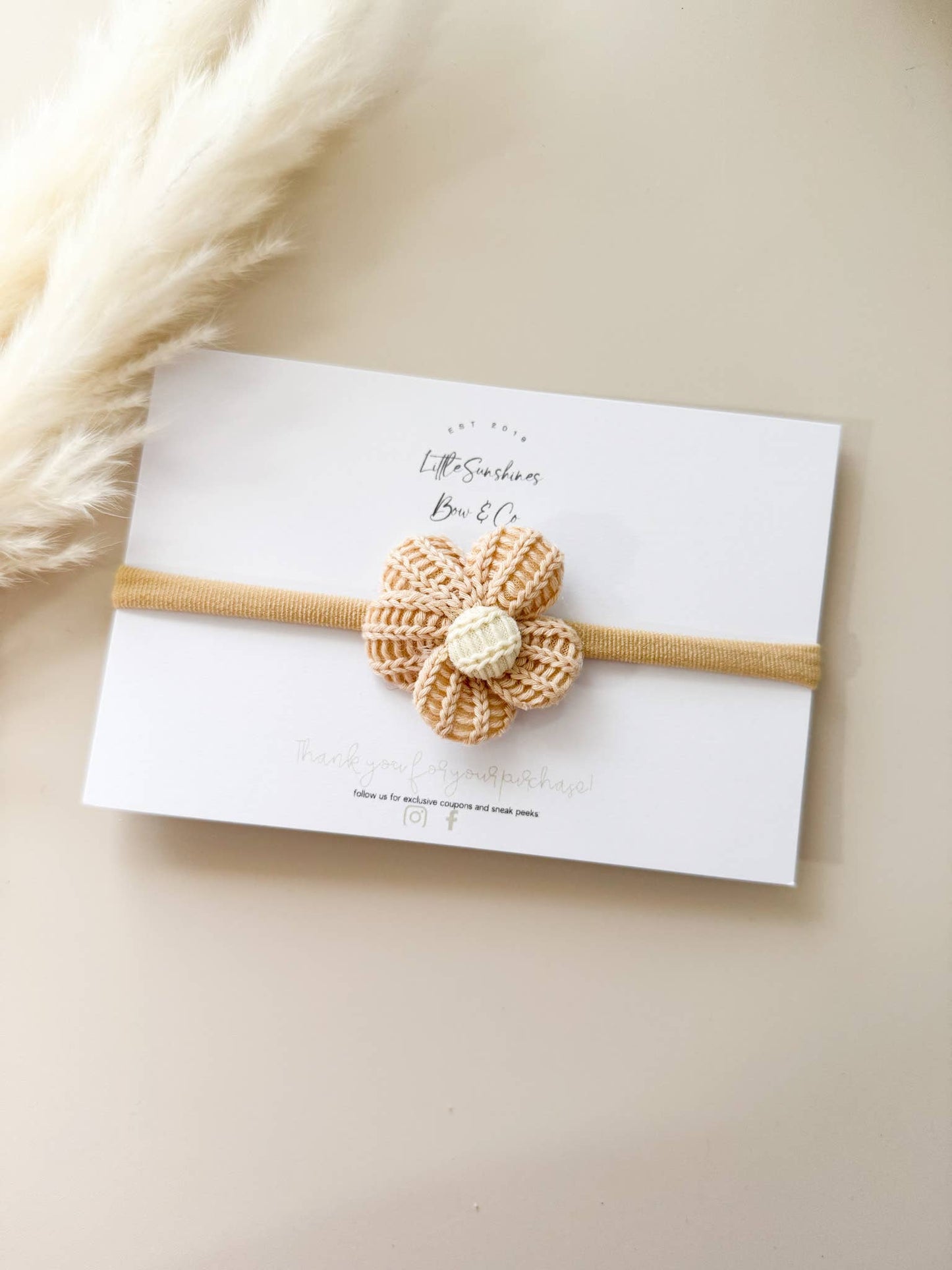 Little Sunshines Bow & Co - Quilted Flowers Hair Clips & Headbands: Brown & Cream Flower / Nylon Headband