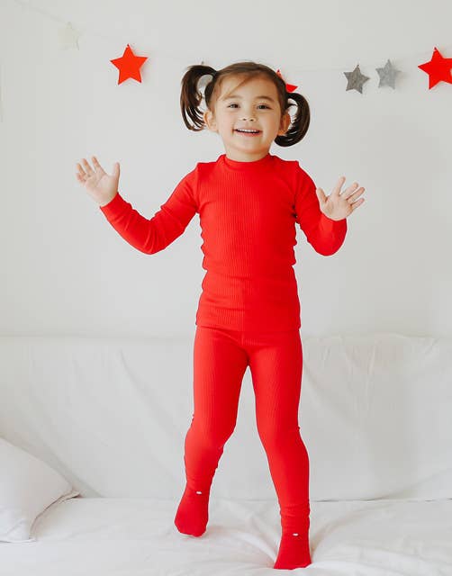 Vaenait Baby - Modal Ribbed knit Red Long Sleeve PJs: Red / S(2T)