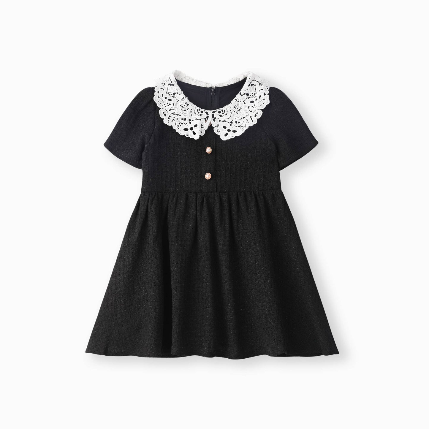 PatPat - Toddler Girl Elegant Lace Collar Dress: Black / 3 Years