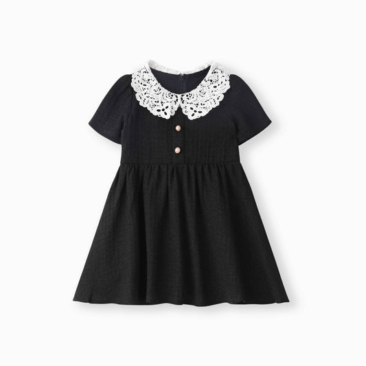 PatPat - Toddler Girl Elegant Lace Collar Dress: Black / 3 Years
