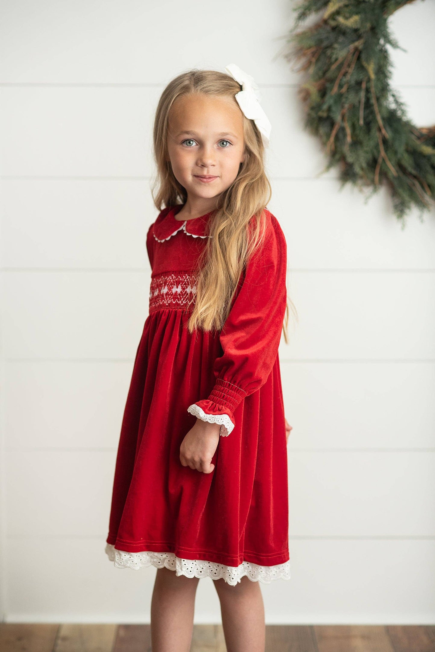 Red Velvet Smocked Dress