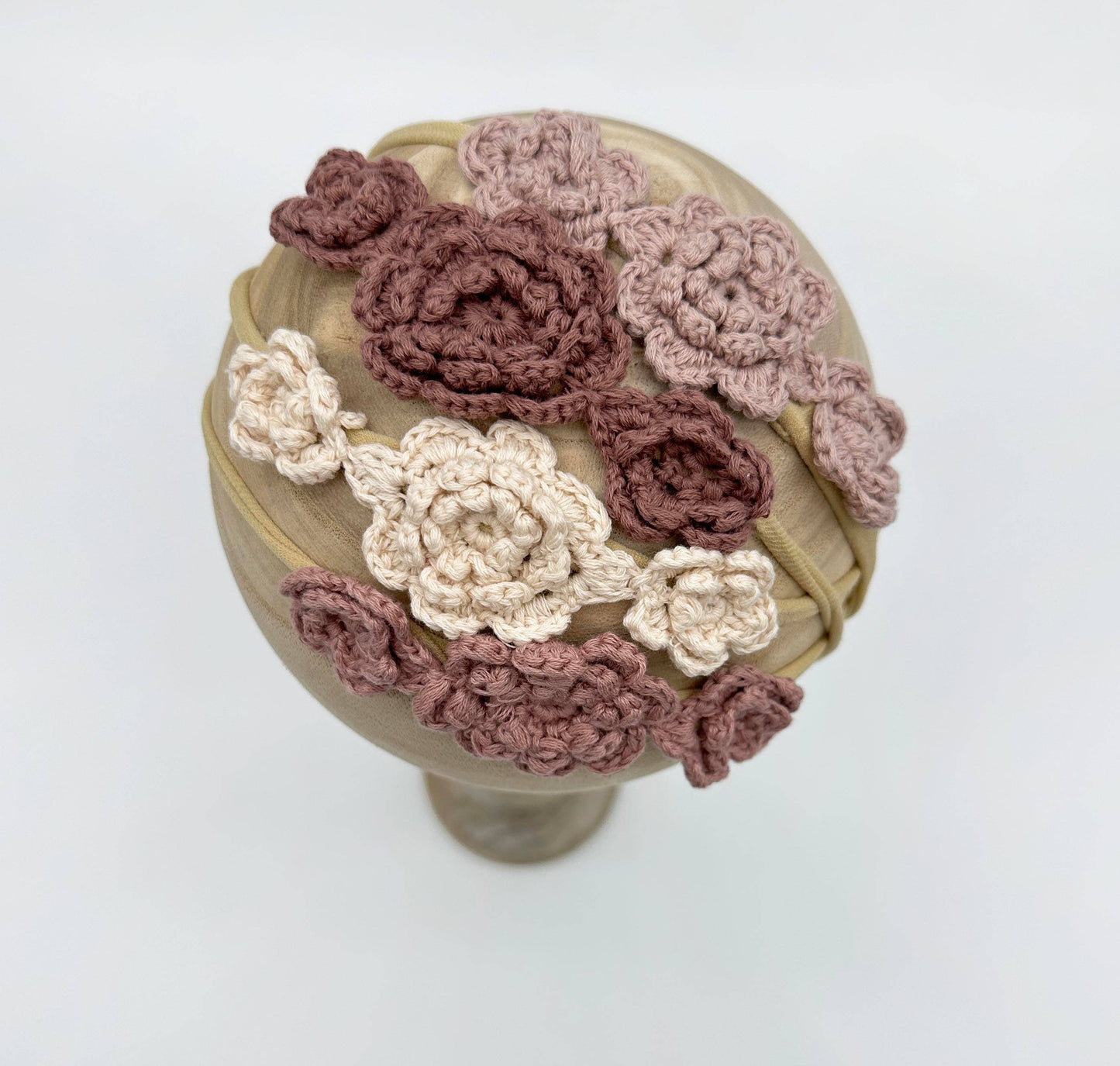 OLIVE & CRADLE - Crochet Flower Headband: Without Card / Mauve-1 / Triple Flower