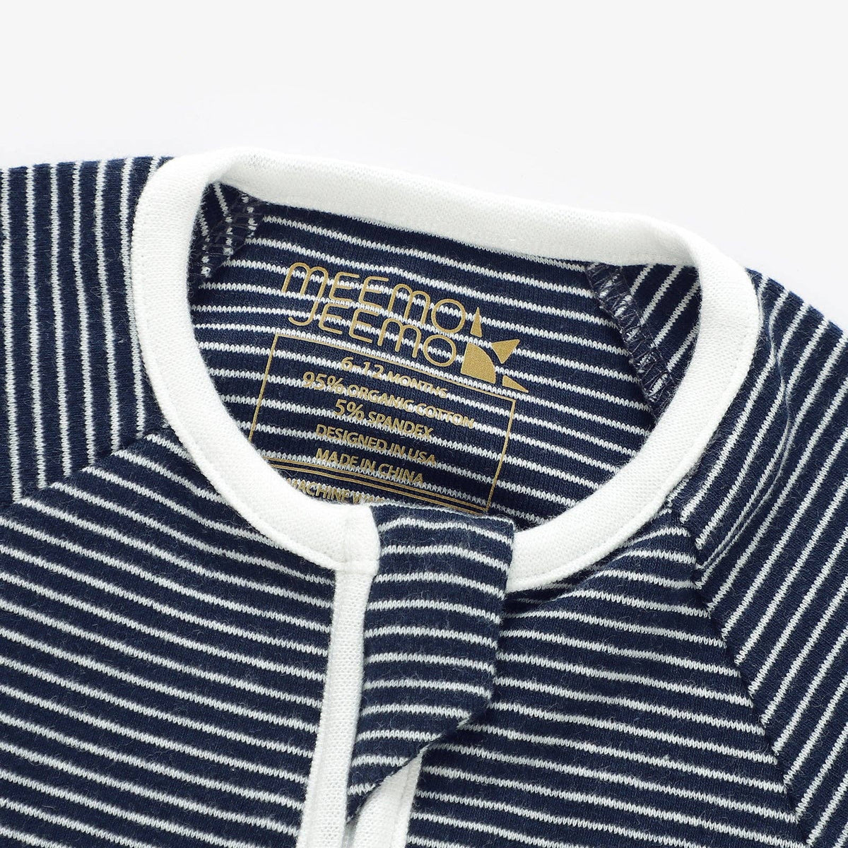 Meemo Jeemo - Organic Cotton Striped Peek-A-Poo Pajama in Navy Blue: 3-6 Months