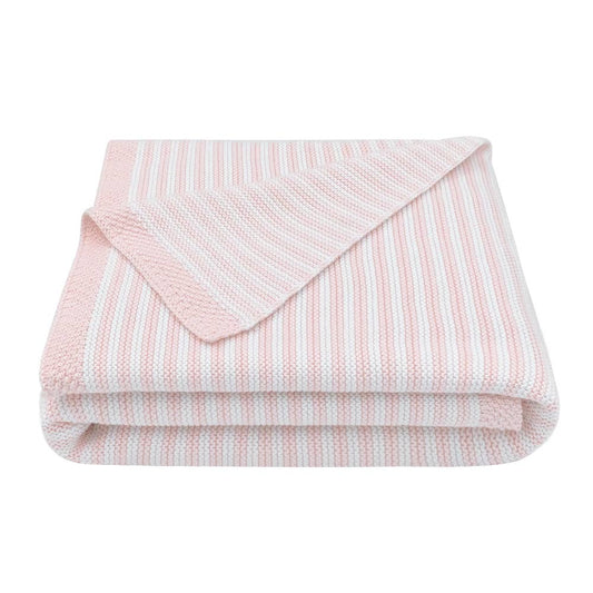 Blush  Stripe-100% Cotton Knit Blanket