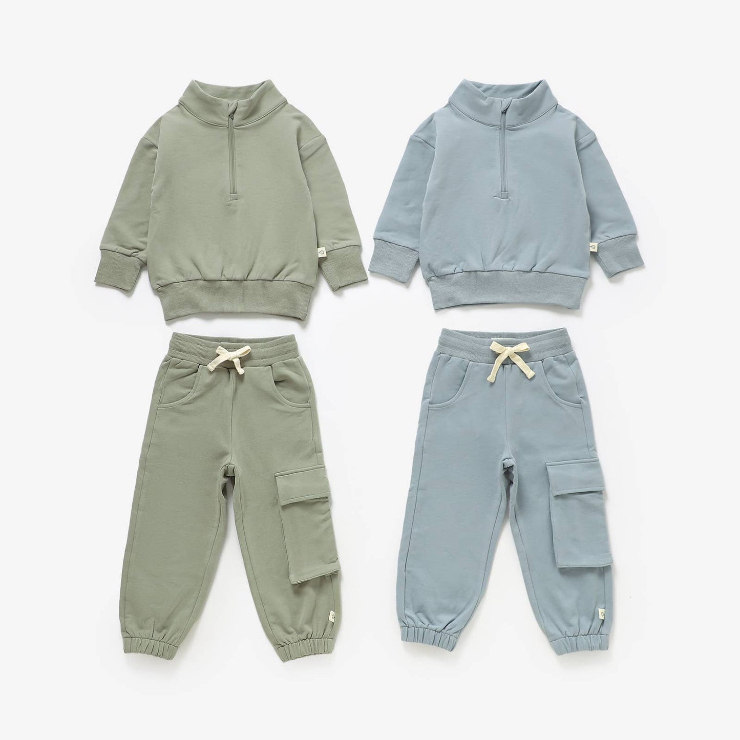 Almond Bud - The French Terry Organic Cotton Beach Jogger Set: Muted Sage / 4T