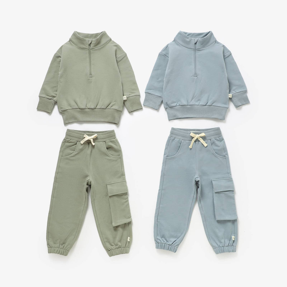 Almond Bud - The French Terry Organic Cotton Beach Jogger Set: Muted Sage / 12-18M