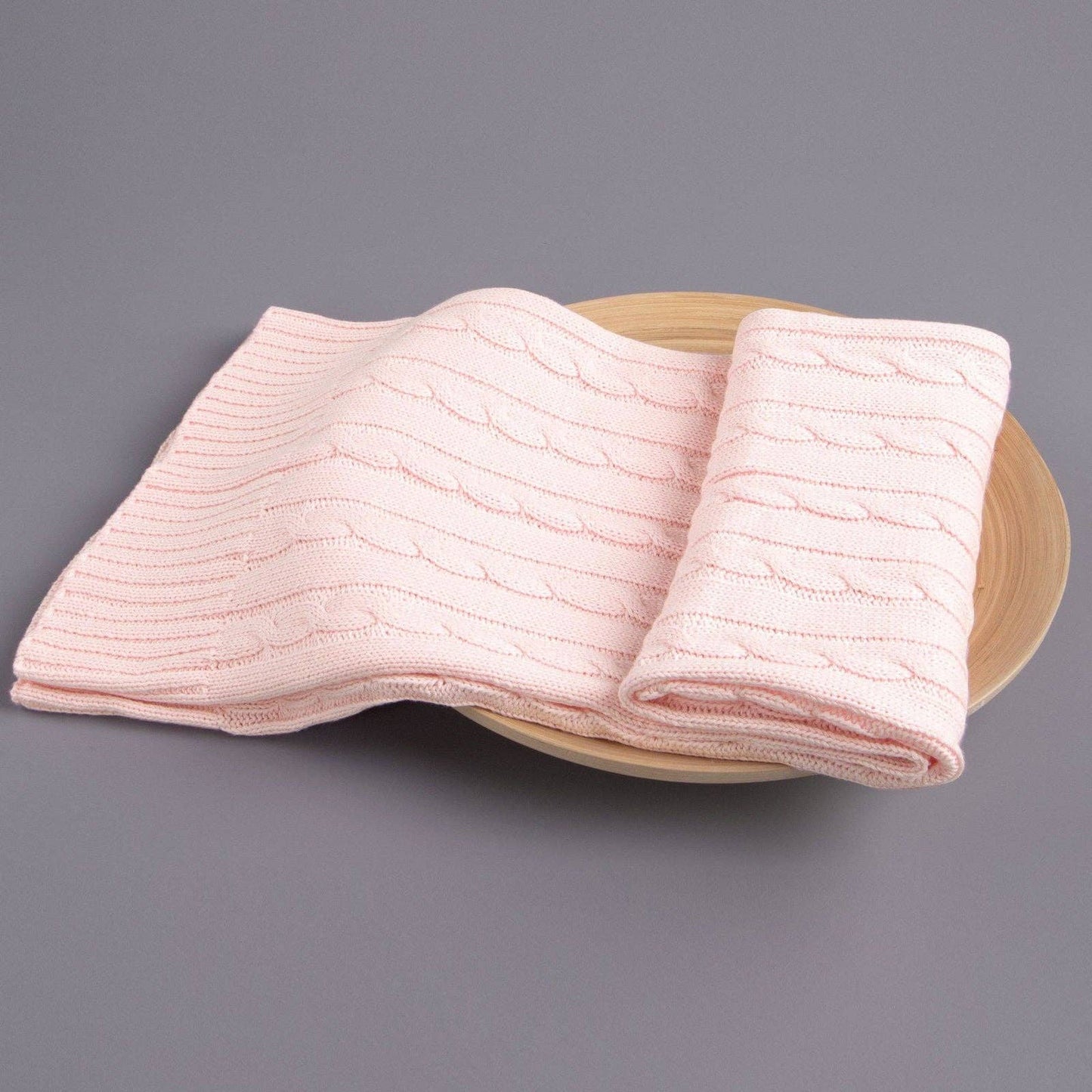 Bay & Loom - Cotton Cable Knitted Toddler Blanket: Baby Pink / 30 x 40 inches