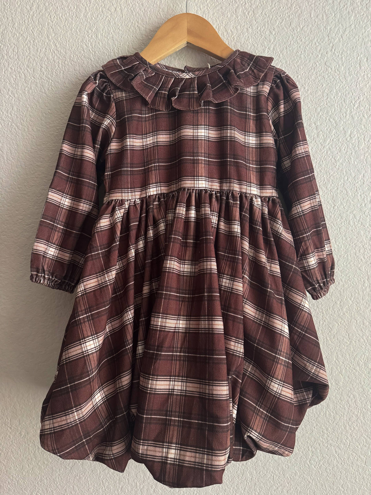 Little Grey - Long Sleeve Bubble Skirt Dress - Brown Plaid: 7-8Y