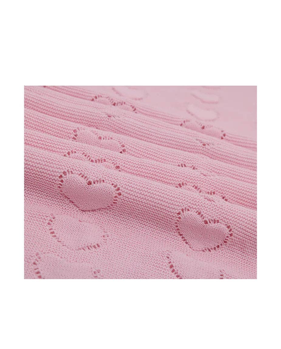 Lilax - Baby Girl Cotton Knit Heart Receiving Blanket: Beige / One Size
