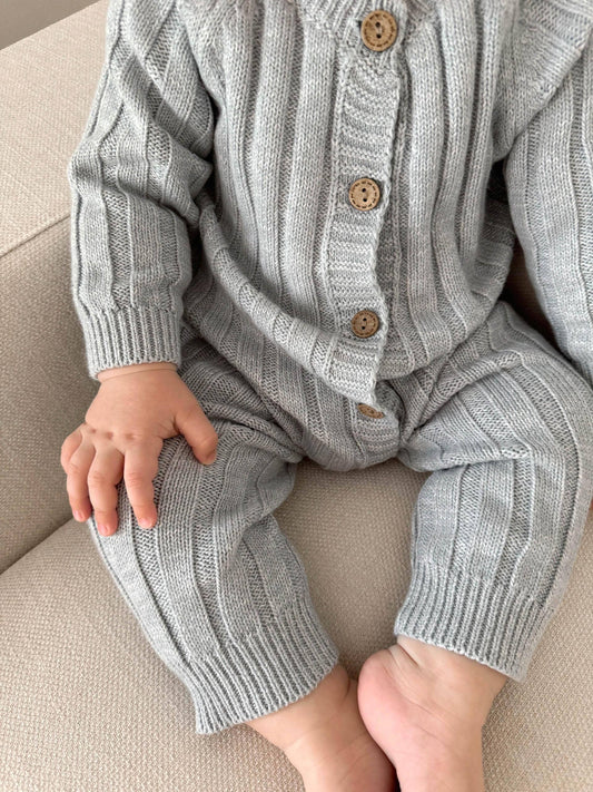 OLIVE & CRADLE - Milo Jumpsuit: Heathered blue / 12-18 monthsUS numeric