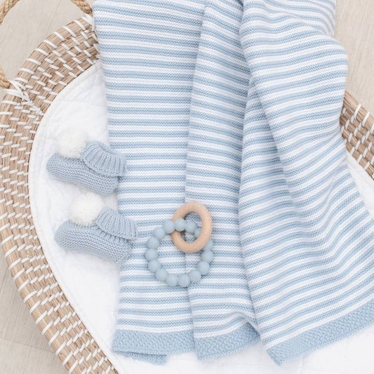 Blue Stripe-100% Cotton Knit Blanket