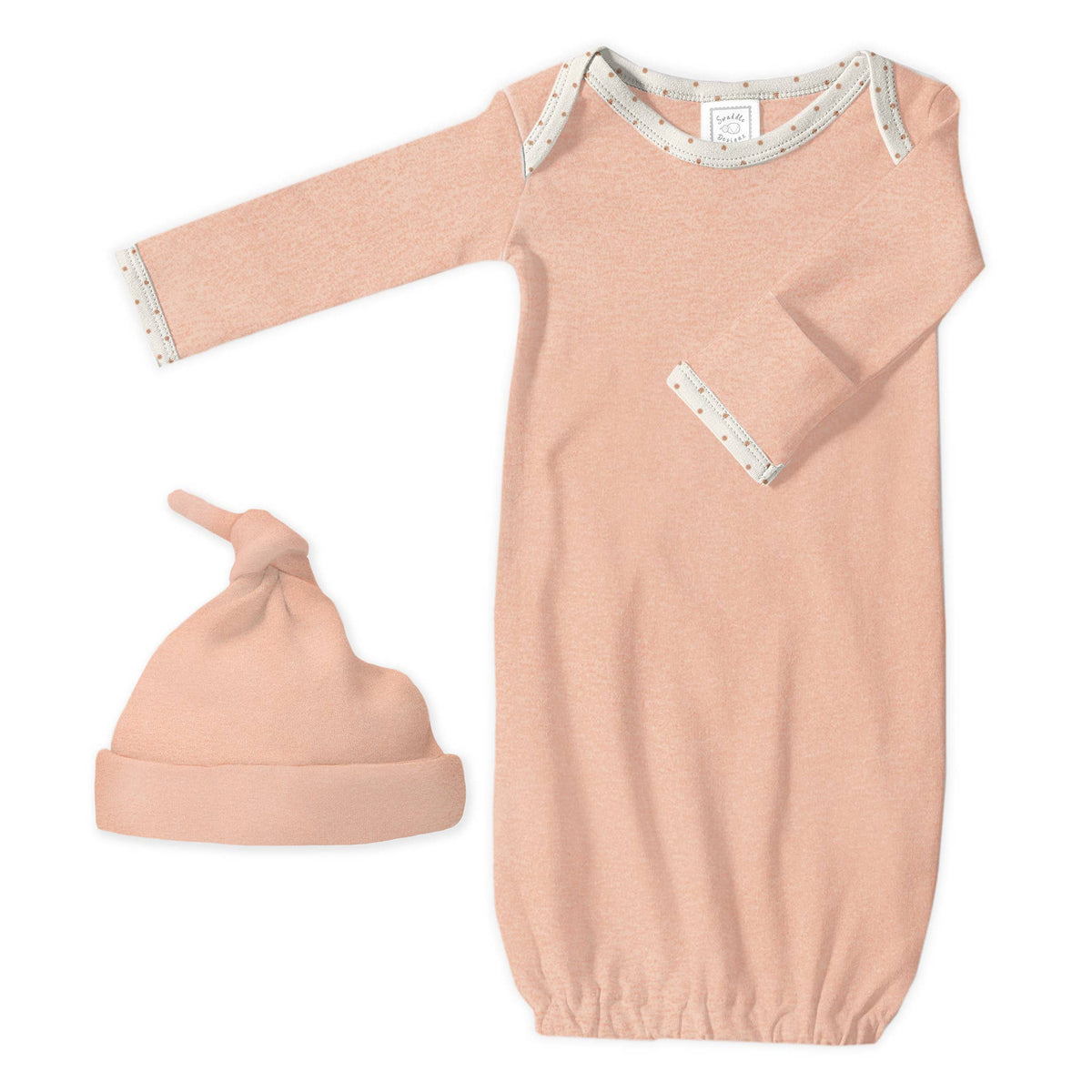 SwaddleDesigns - 2pc Gift Set - Pajama Gown and Hat - Heathered Peach Blush