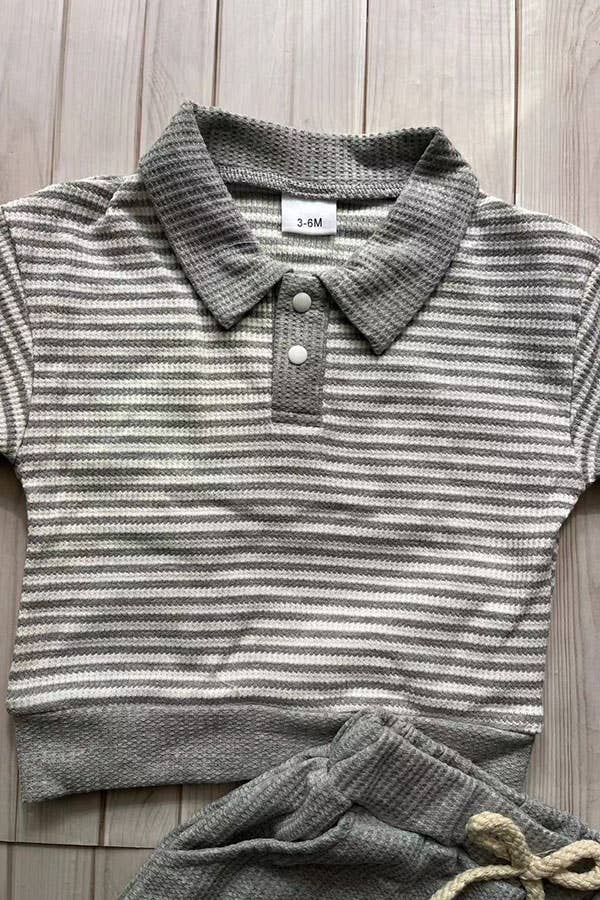 luluclothes - Grey knitted long sleeve top & pant 2pc boy set 251282M: 12-18MONTHS